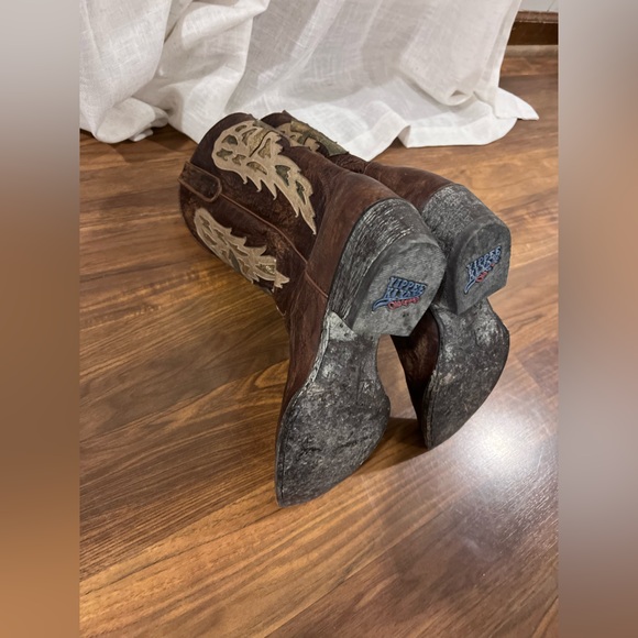 Yippy Kiyay Cowgirl BOOTS with Angel Wings and a CROSS Size 8 Brown Tan Gold - Picture 13 of 14